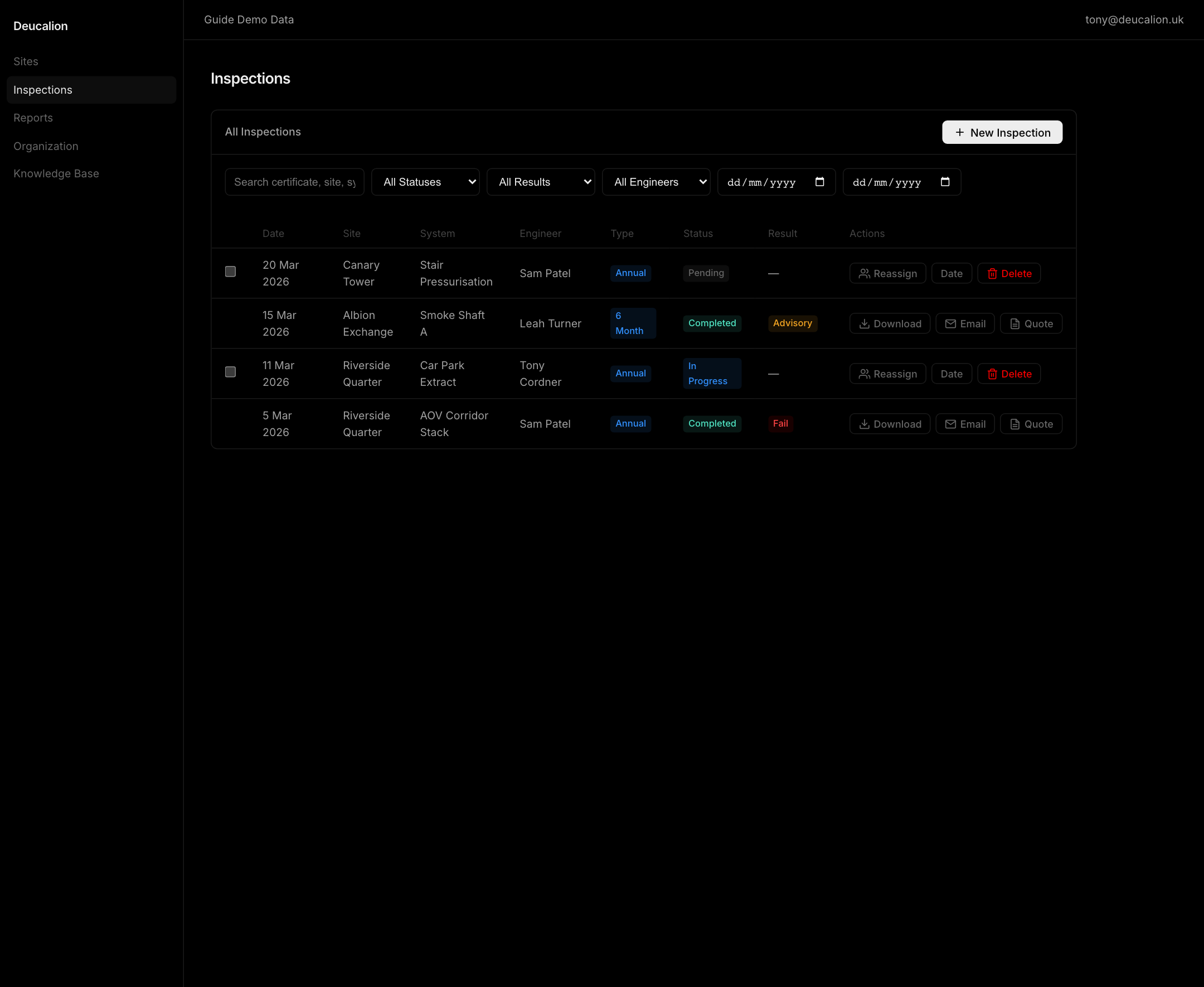 Deucalion admin inspections workspace