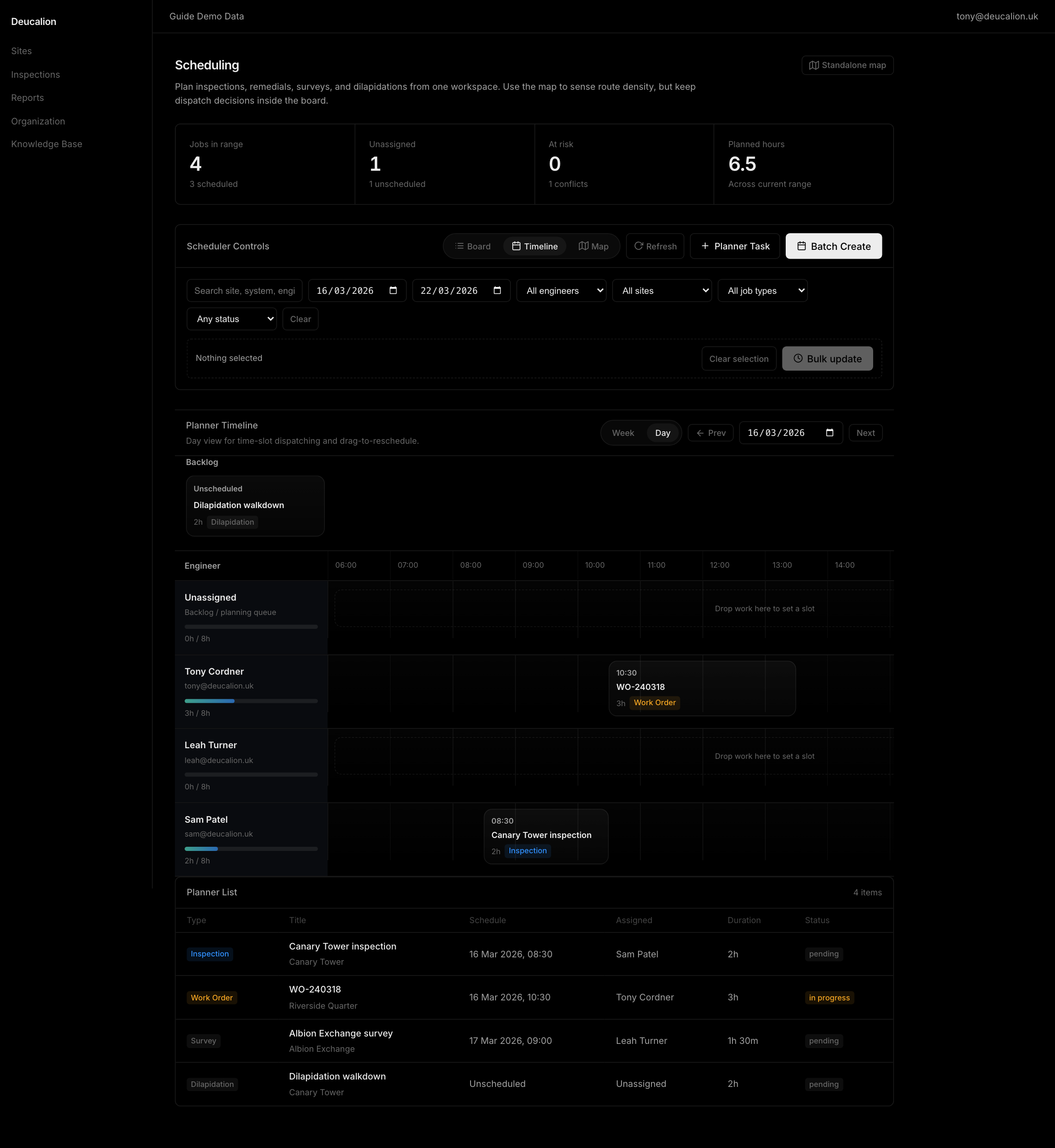Deucalion admin daily scheduling view