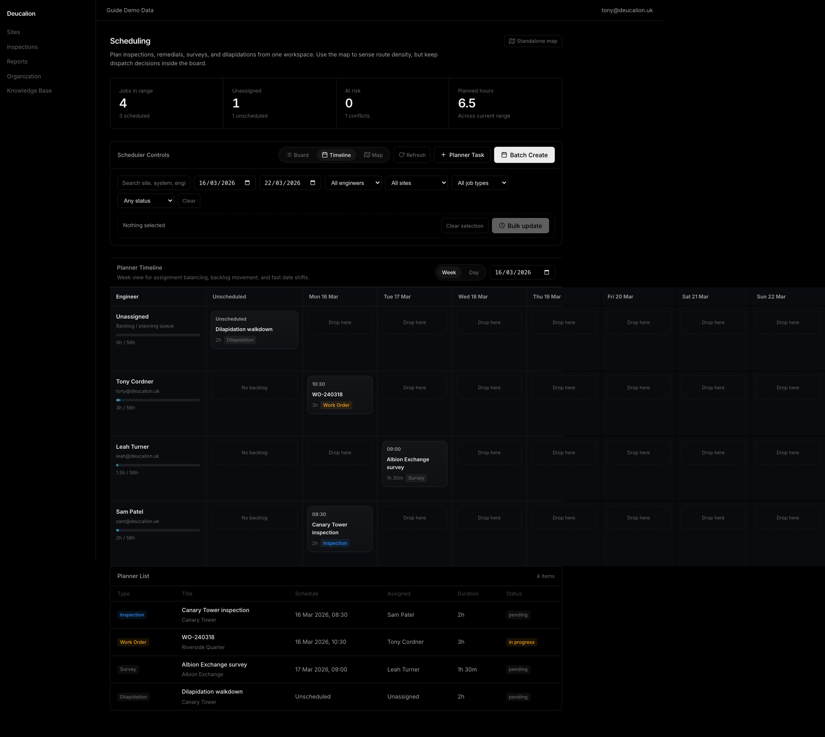 Deucalion admin weekly scheduling view