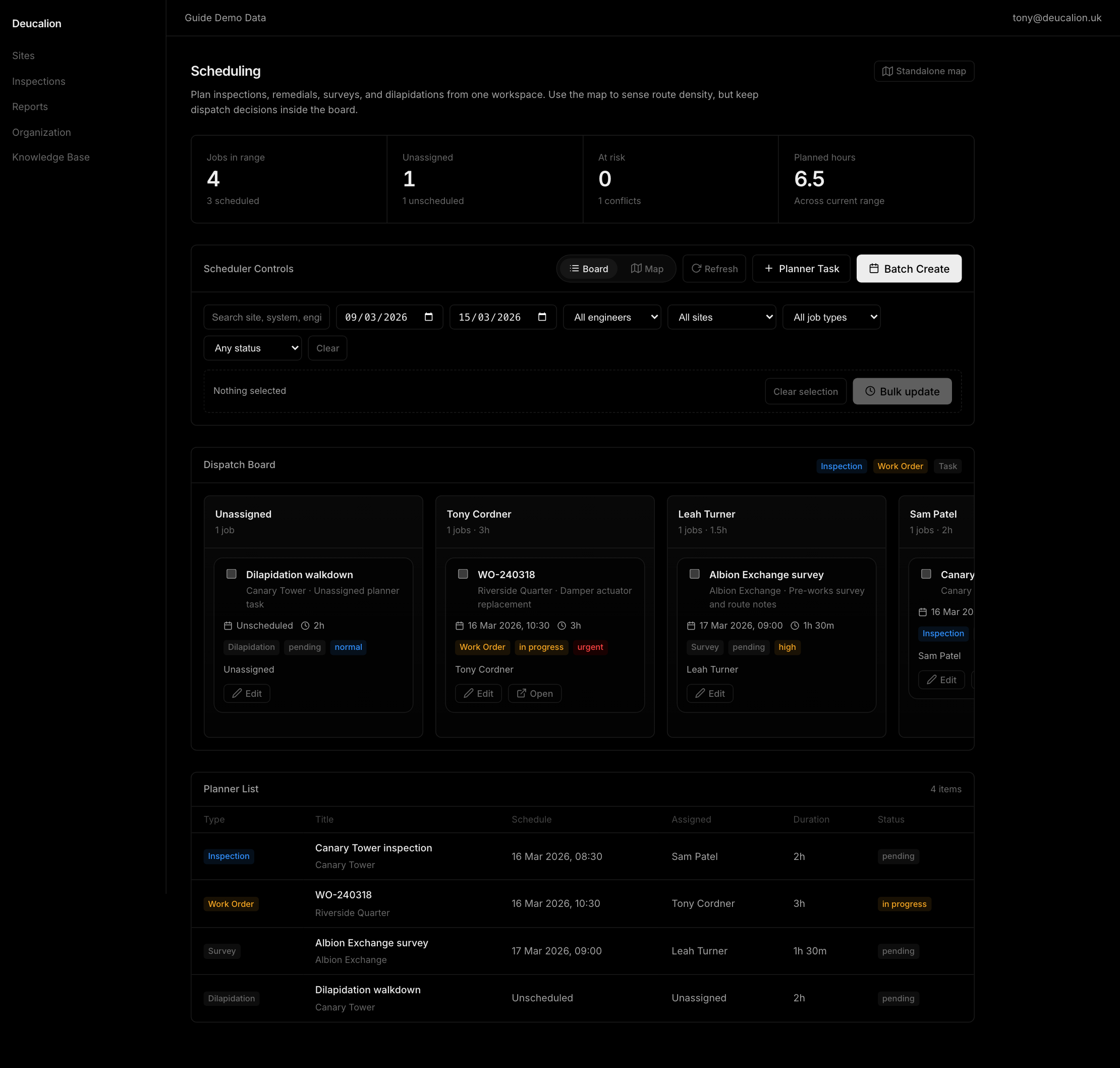 Deucalion admin Scheduling page